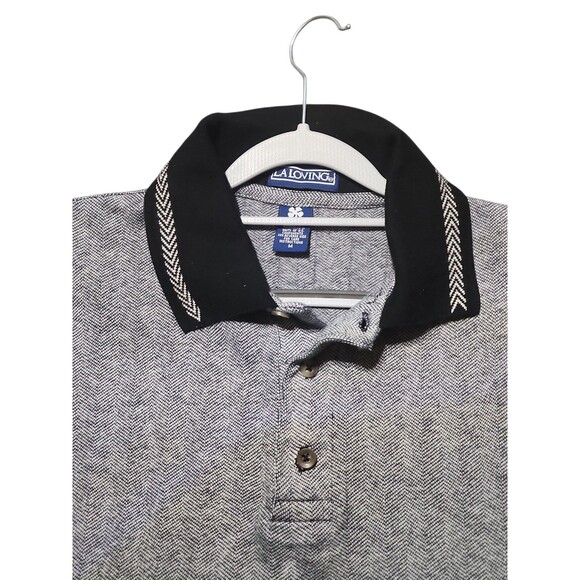 LA Loving Men’s Polo Shirt Medium Gray Black Short Sleeve Casual - Picture 4 of 5